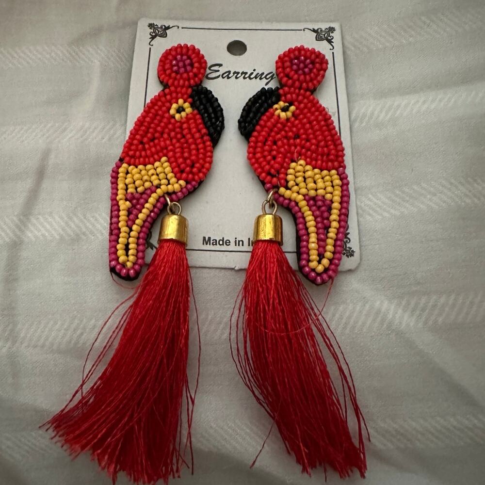 earrings “Birds of a Feather” Beaded Tropical Statement Earring